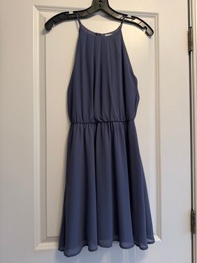 NWT Lush Slate Blue Halter Neck Chiffon Dress size small
